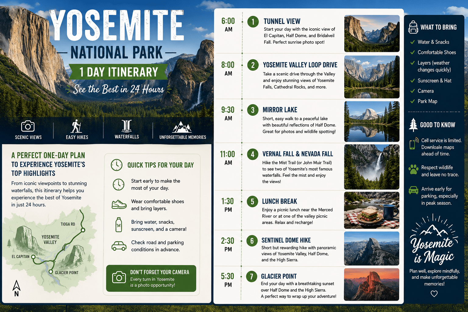 yosemite national park 1 day itinerary